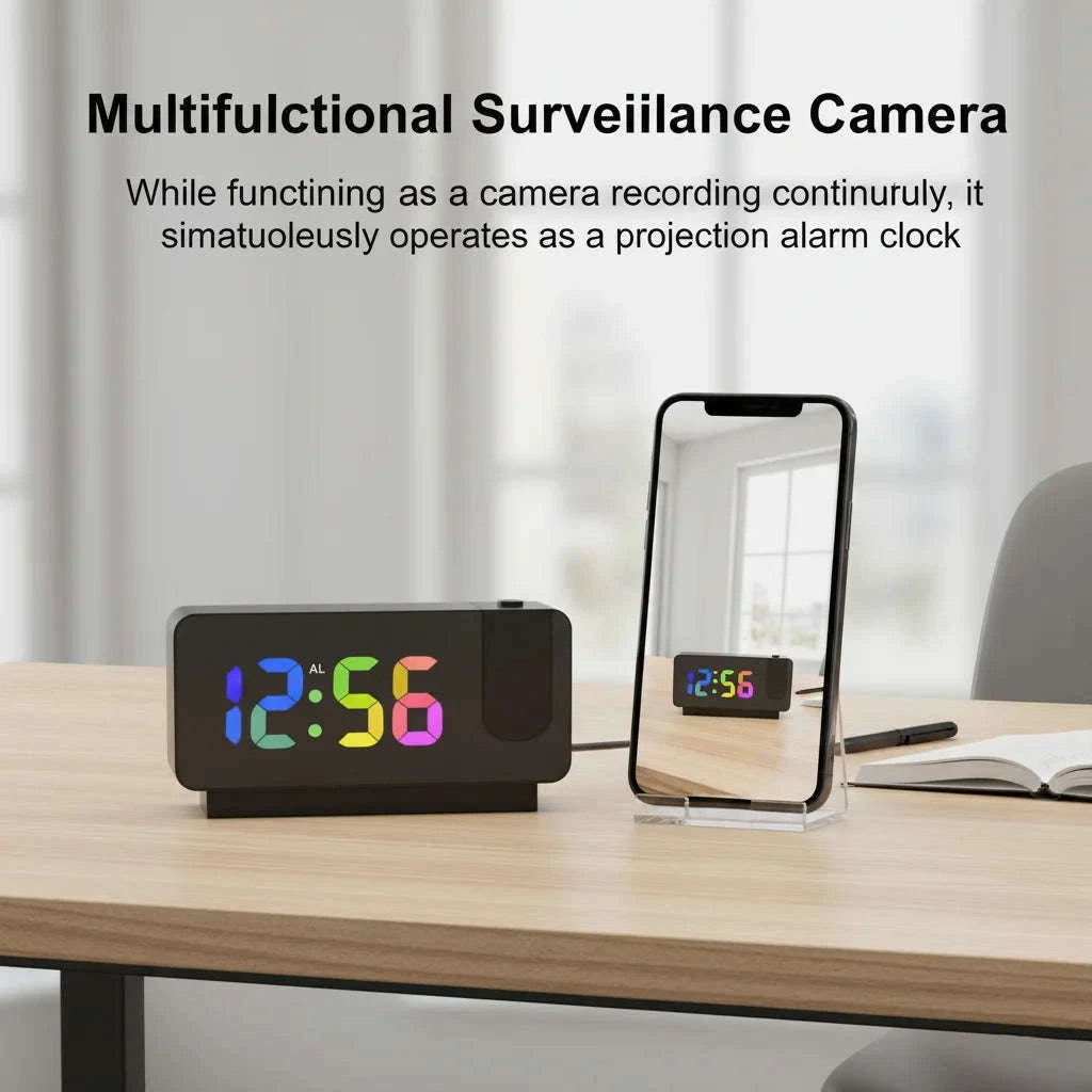 4K UHD WiFi Alarm Clock Camera with Time Projection Screen-China Mainland