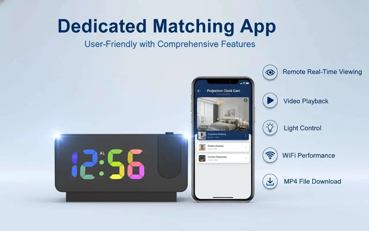 4K UHD WiFi Alarm Clock Camera with Time Projection Screen-China Mainland