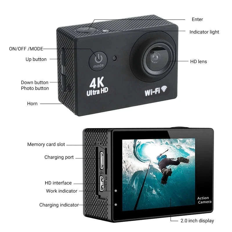 4K Underwater Action Camera with WiFi, Loop Recording-Blue