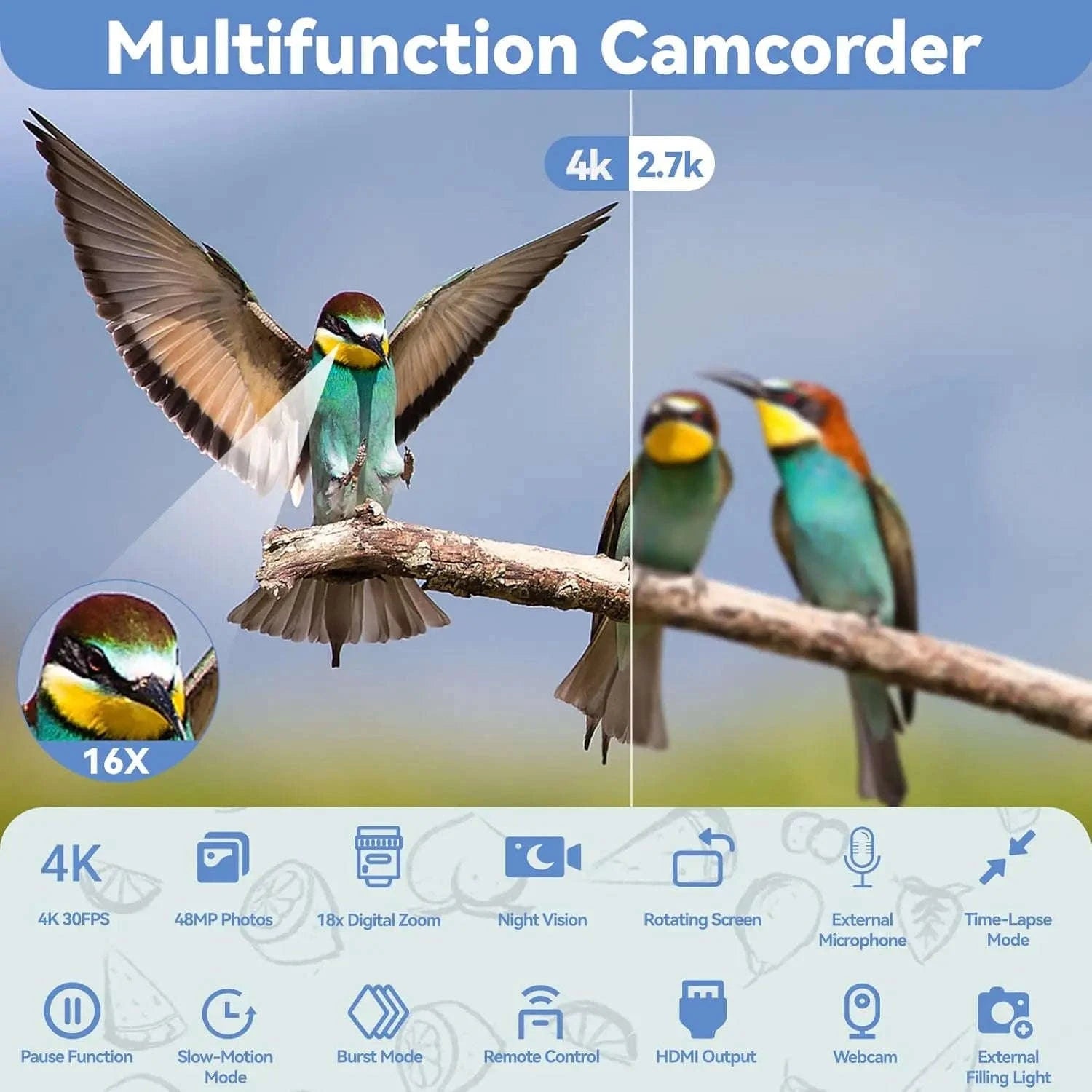 4K Video Camera Camcorder with 18X Zoom and 48MP Vlogging-United States