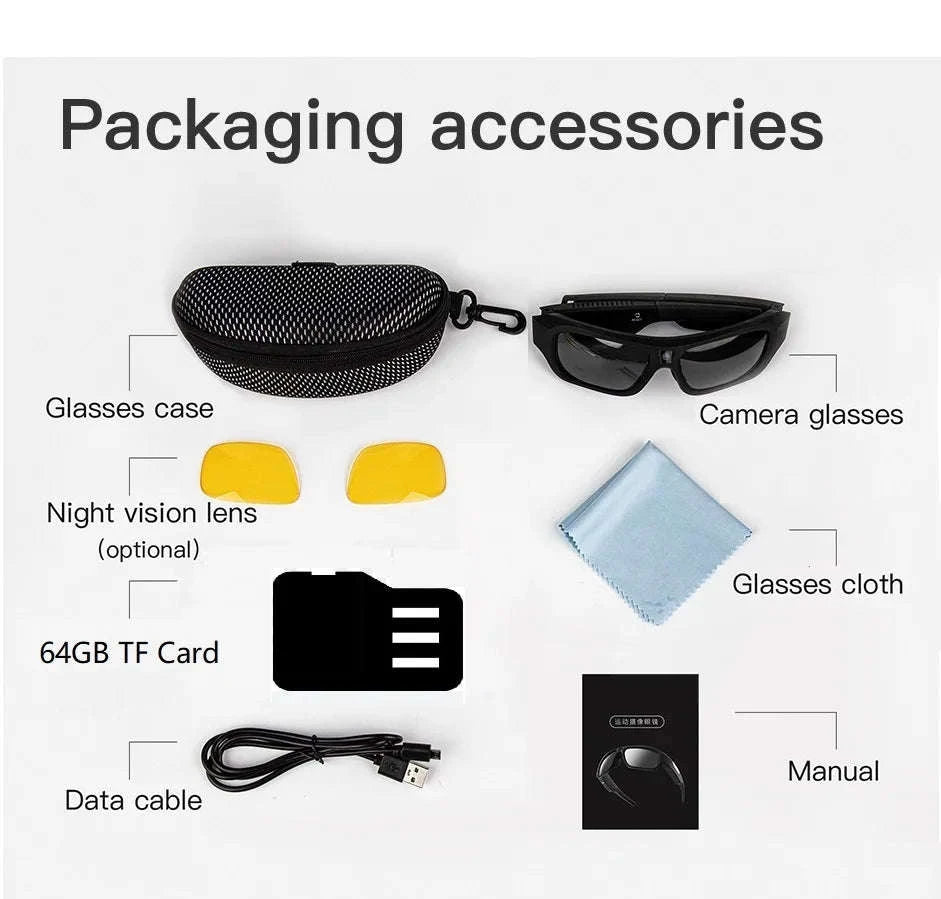 4K Video Glasses with 2-Hour Recording for Riding and Outdoor Use-64GB Card version / United States