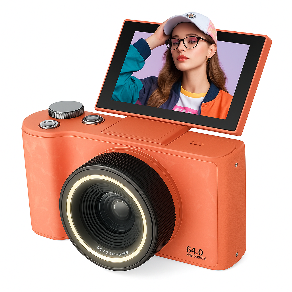 4K Vlogging Camera with 180° Flip Screen, Ring Light, Beauty Mode, 32GB SD Card