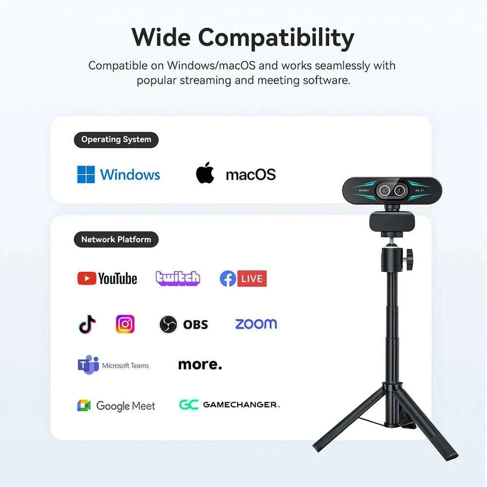4K Webcam with Autofocus, Dual Mics & RGB Light for Streaming-4K Webcam / China Mainland