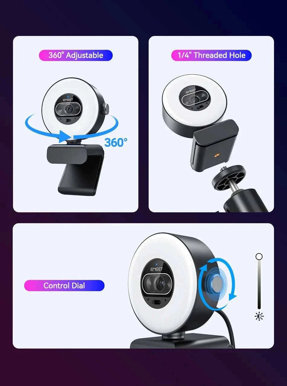4K Webcam with Ring Light Autofocus 1080P 60FPS USB Camera-S600L 4K Webcam / China Mainland