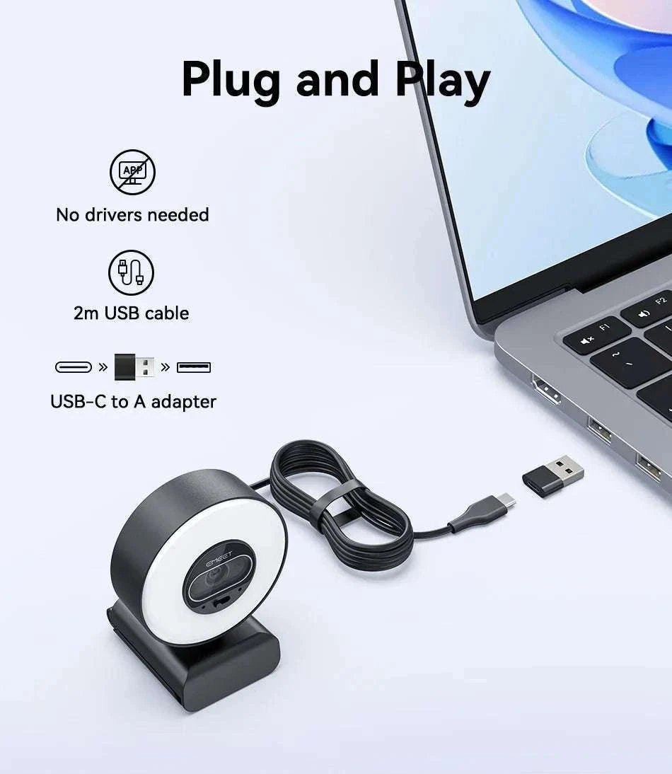 4K Webcam with Ring Light Autofocus 1080P 60FPS USB Camera-S600L 4K Webcam / China Mainland