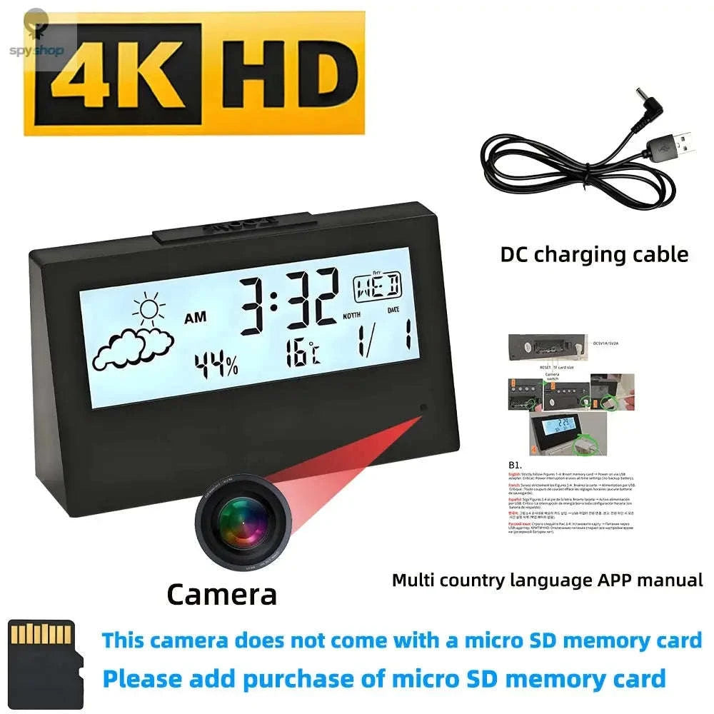 4K WiFi Clock Camera: Mini Wireless Nanny Cam-Black camera / Add 32GB SD card / CHINA