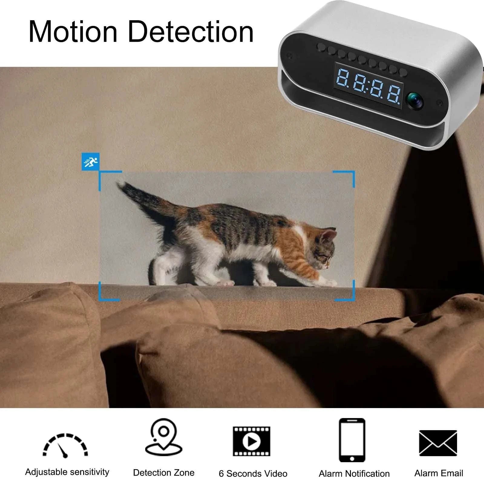 4K WiFi Clock Camera with Night Vision, Motion Alerts & Remote View-GERMANY