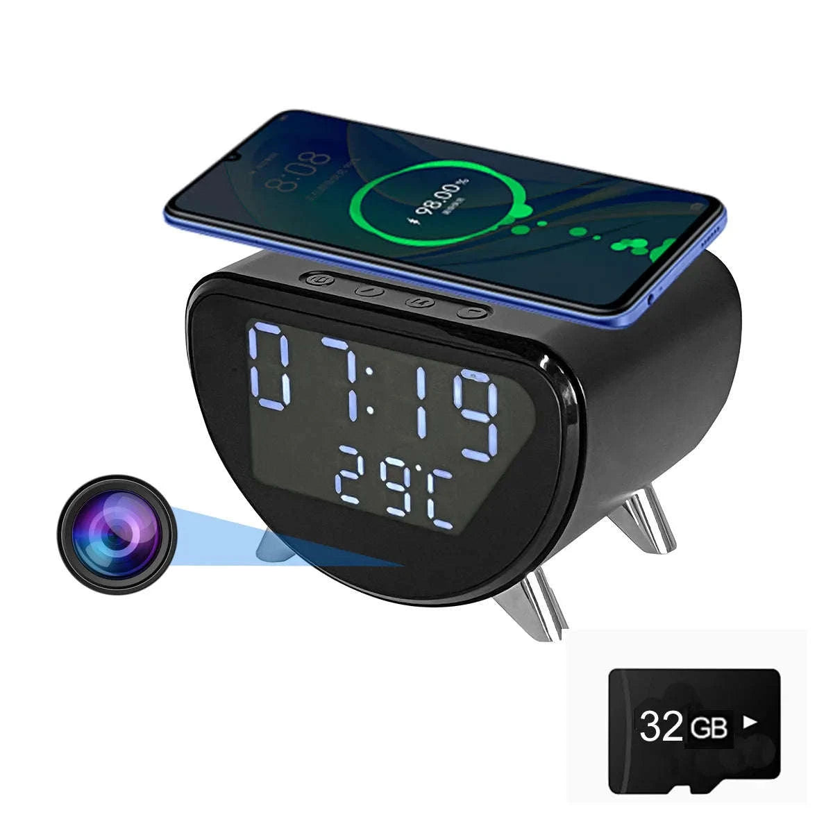 4K WiFi Clock Camera with Wireless Charging and App Control-With 16GB SD card / China Mainland