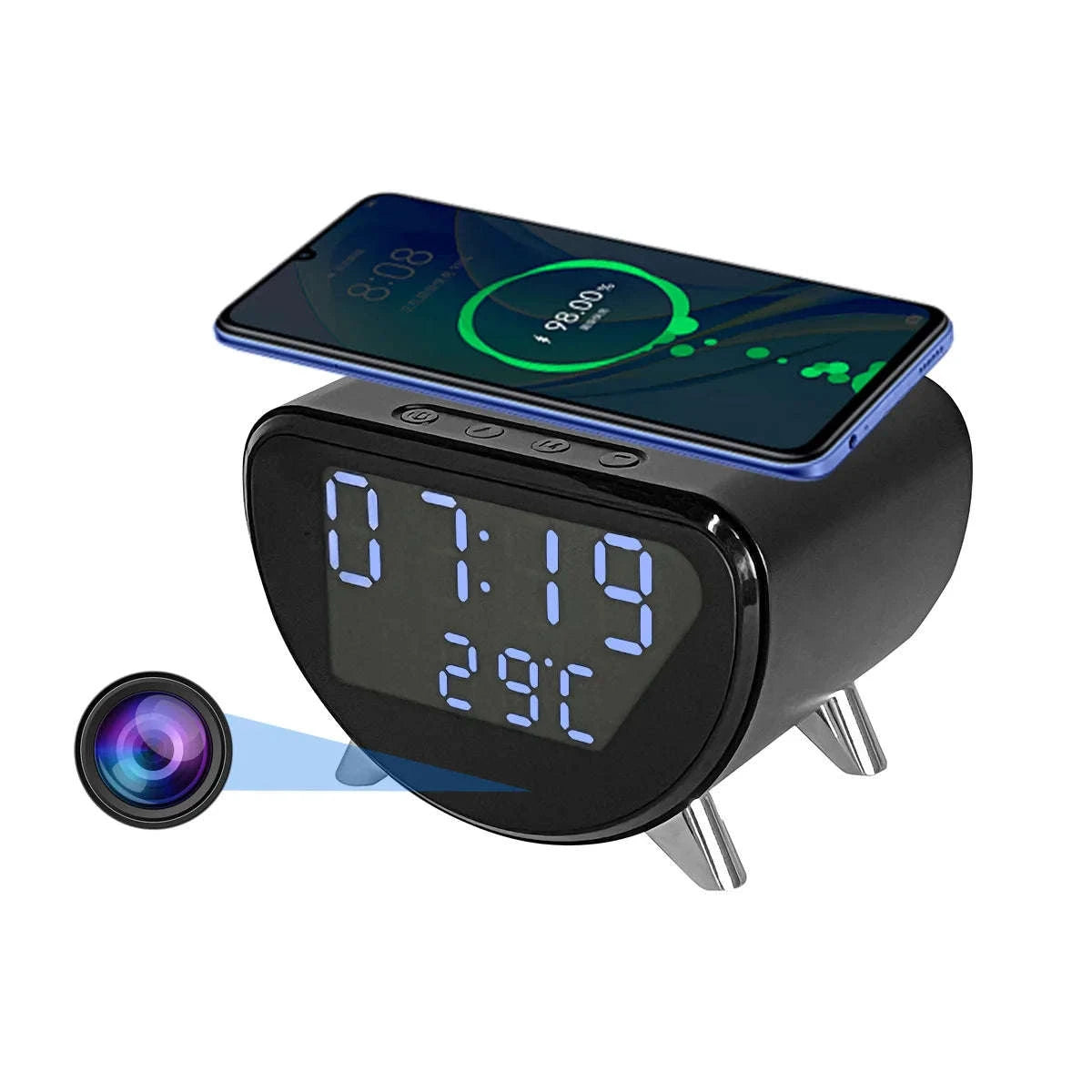 4K WiFi Clock Camera with Wireless Charging and App Control-With 16GB SD card / China Mainland