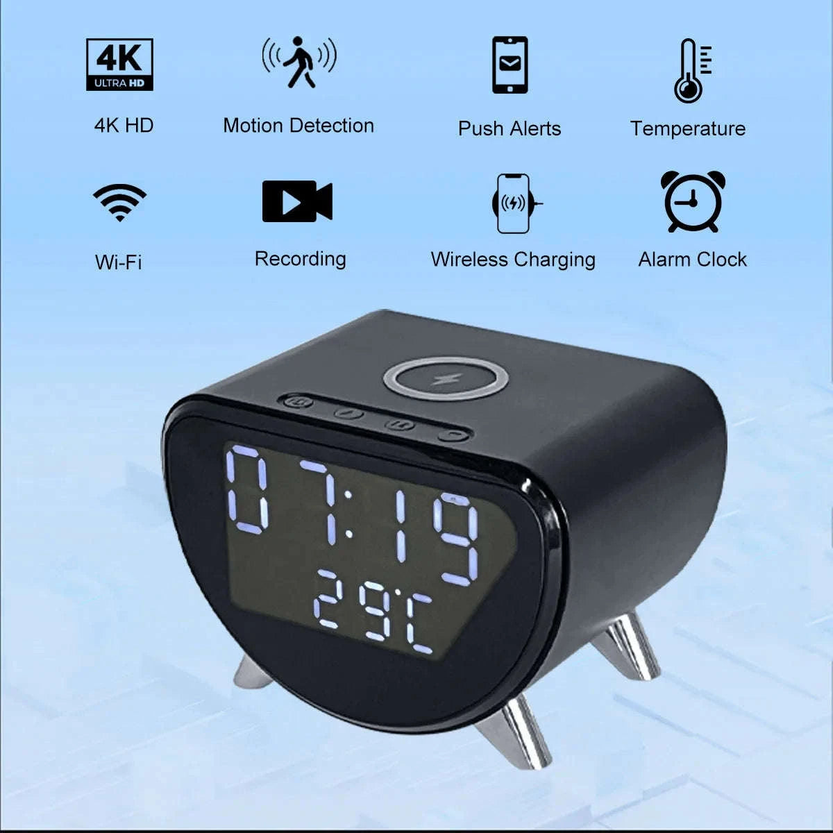 4K WiFi Clock Camera with Wireless Charging and App Control-With 16GB SD card / China Mainland