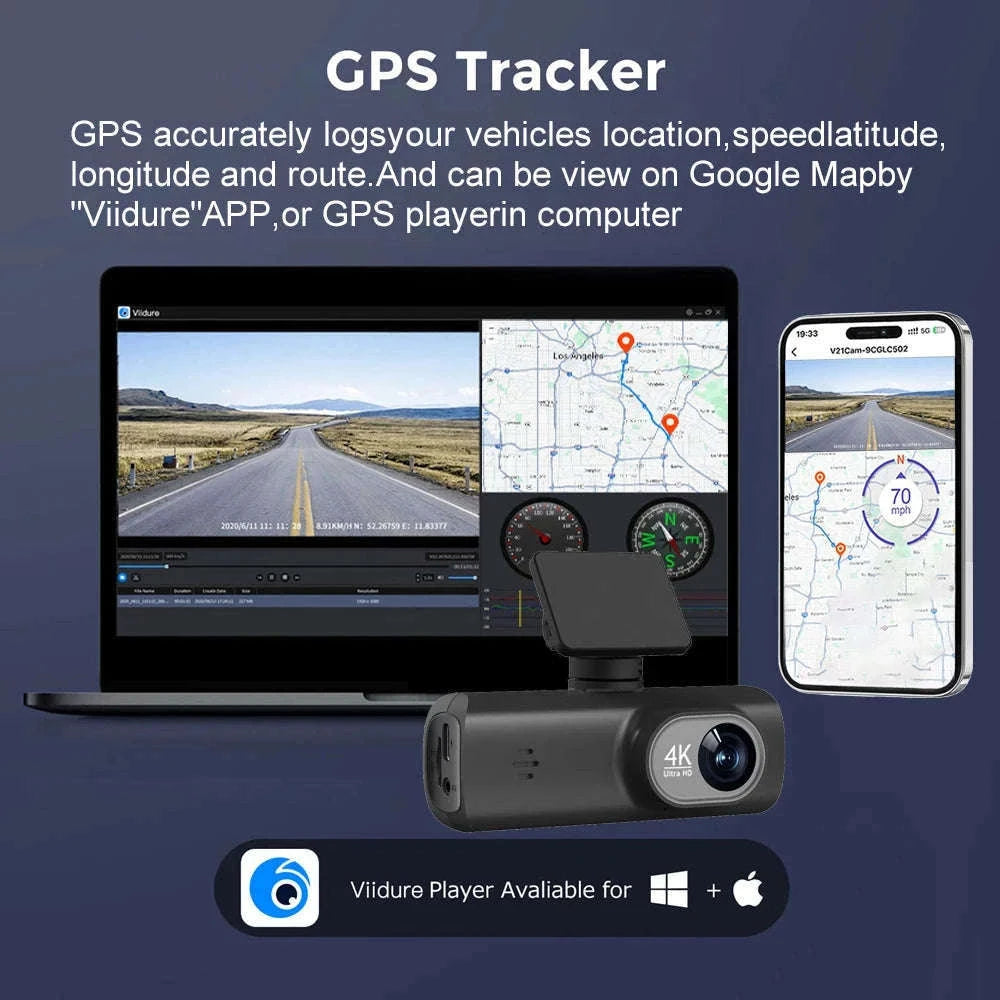4K WiFi Dual Lens Dash Cam with GPS and Parking Monitor-V22B-GPS / 32G