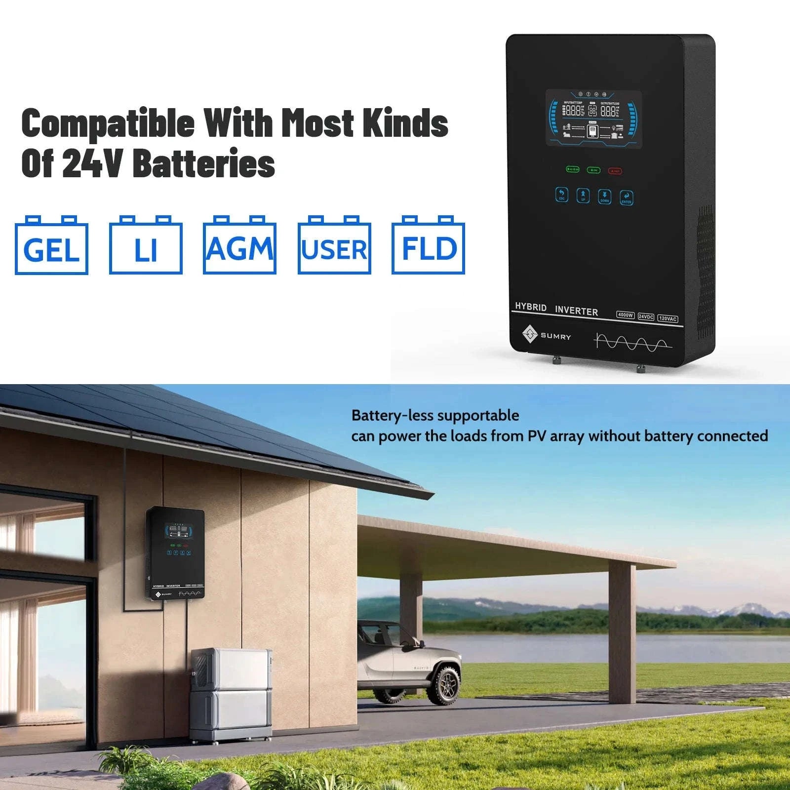 4KW Off Grid Solar Inverter 24V 140A MPPT Pure Sine Wave LCD-4000W 24V / 110-120V / United States