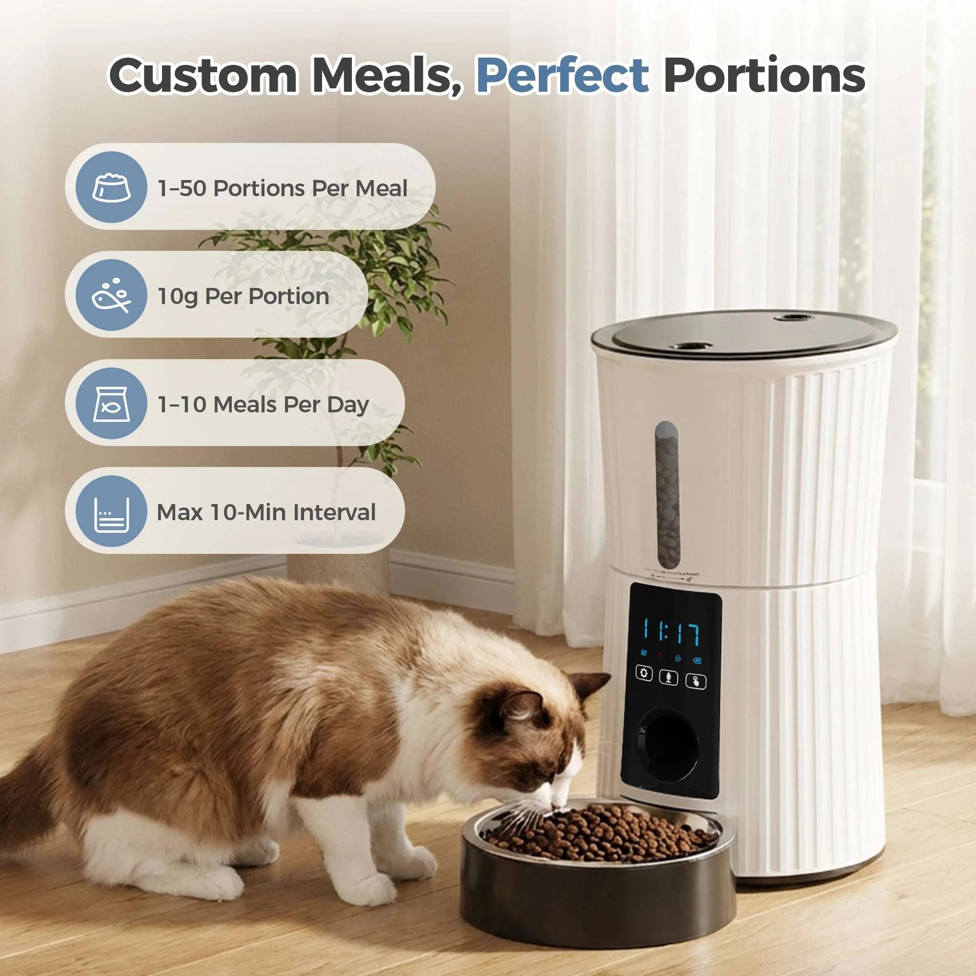 4L Automatic Cat Feeder with WiFi App Control & Timed Feeding-WHITE / 4L / United States