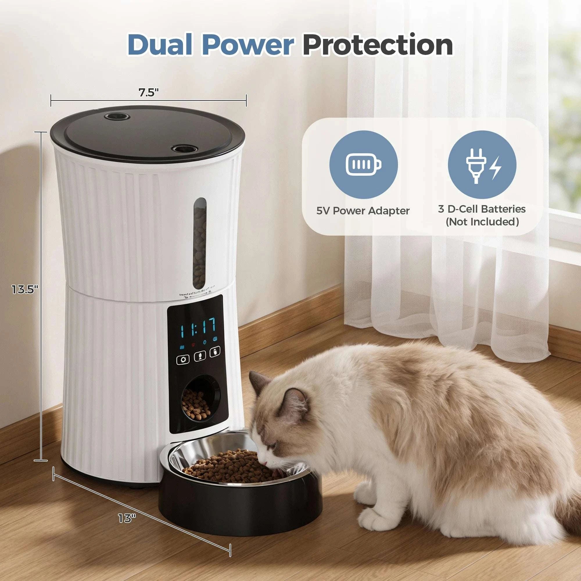 4L Automatic Cat Feeder with WiFi App Control & Timed Feeding-WHITE / 4L / United States