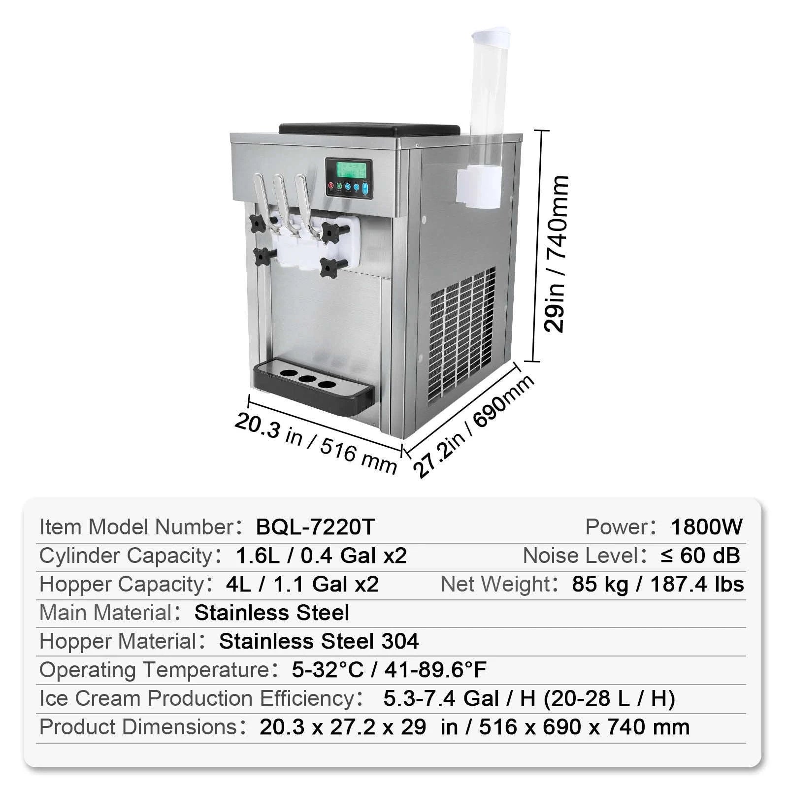 4L Commercial Countertop Soft Serve Ice Cream Maker with Touch Screen and Auto Clean-4L type 2 / spain