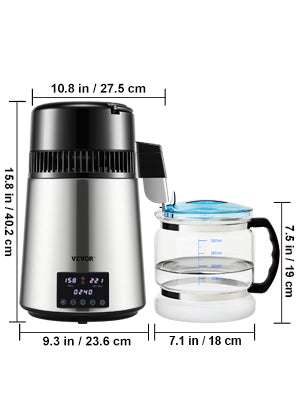 4L Home Water Distiller 1.5L/H with Touch Screen & Glass Carafe-Silver / United States