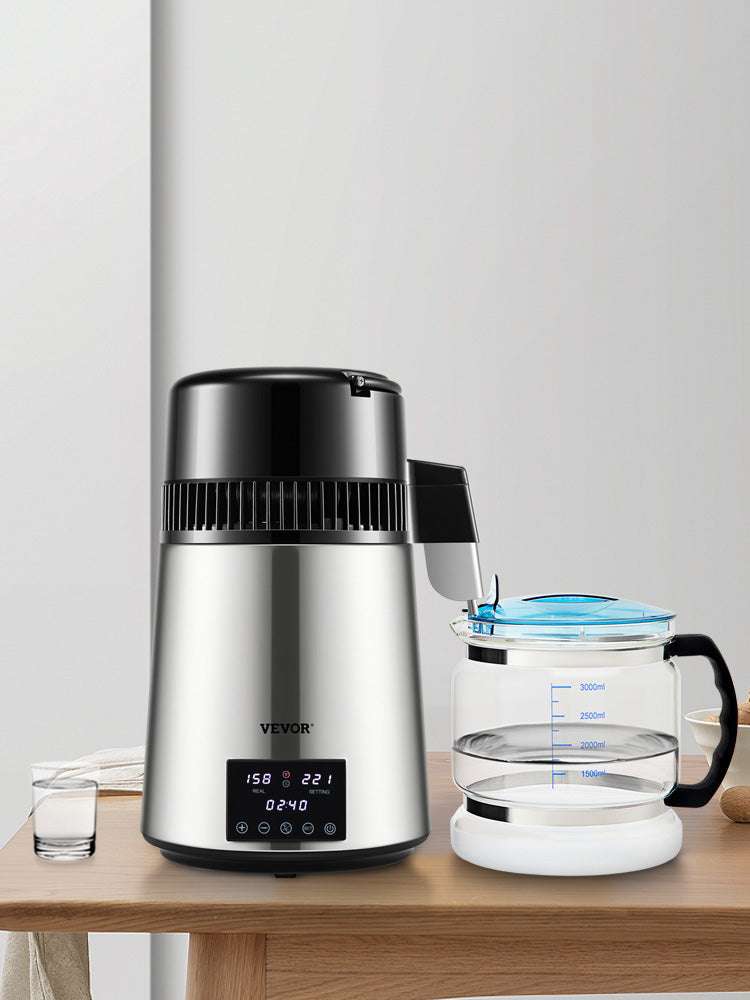 4L Home Water Distiller 1.5L/H with Touch Screen & Glass Carafe-Silver / United States