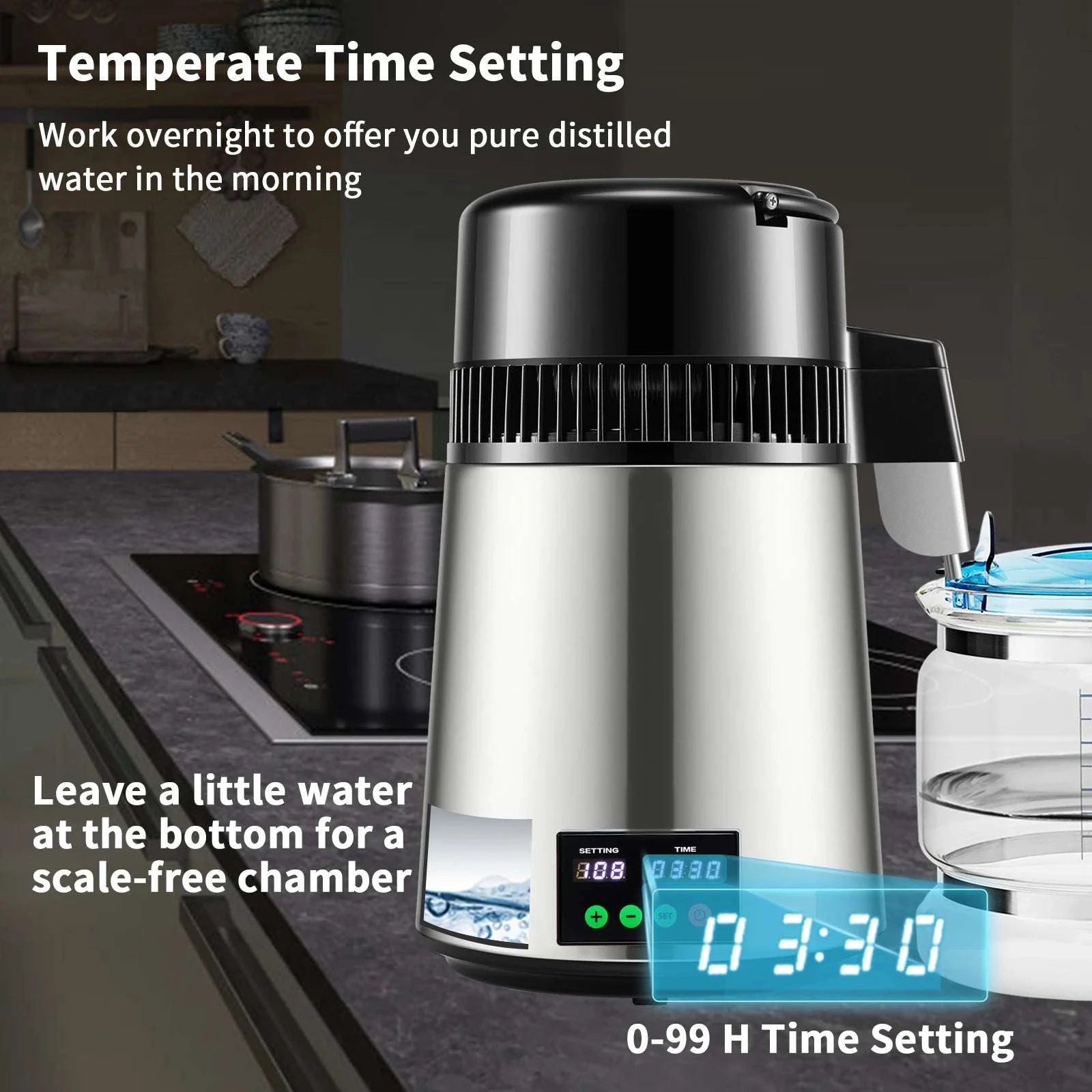 4L Home Water Distiller with Glass Carafe & Touch Display-4L Silver / GERMANY