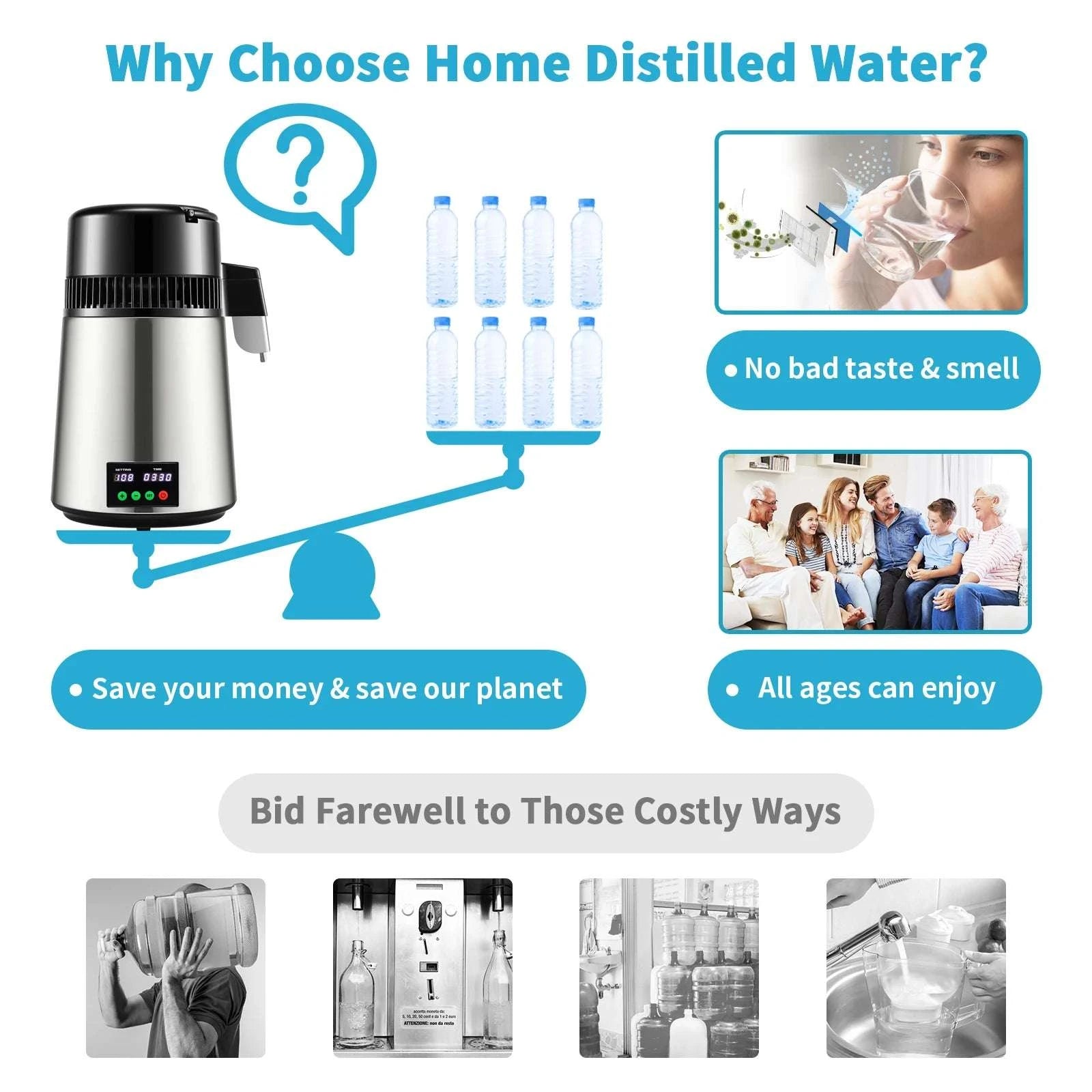 4L Home Water Distiller with Glass Carafe & Touch Display-4L Silver / GERMANY