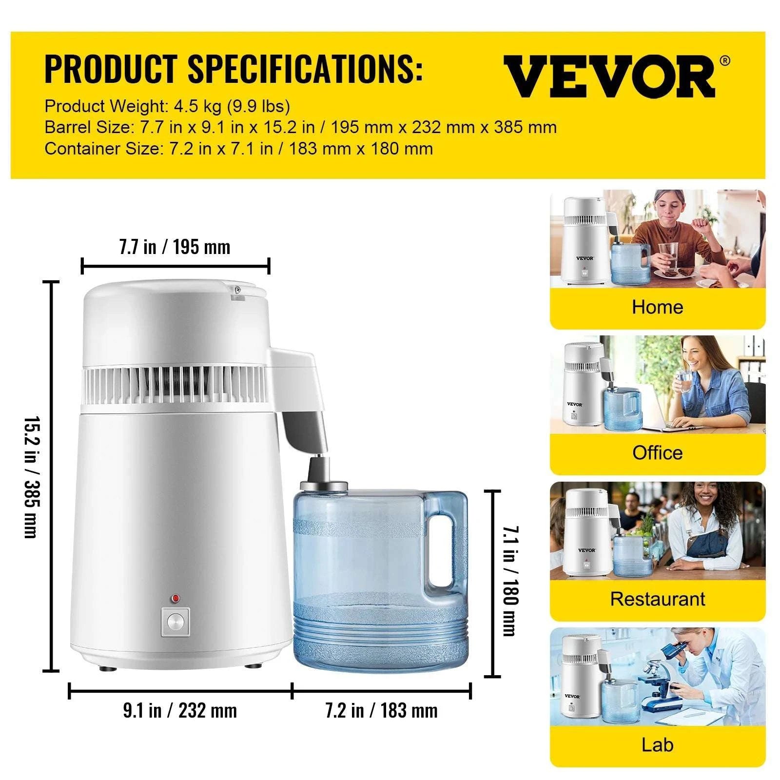 4L Stainless Steel Water Distiller 750W Countertop Purifier-4L / United States