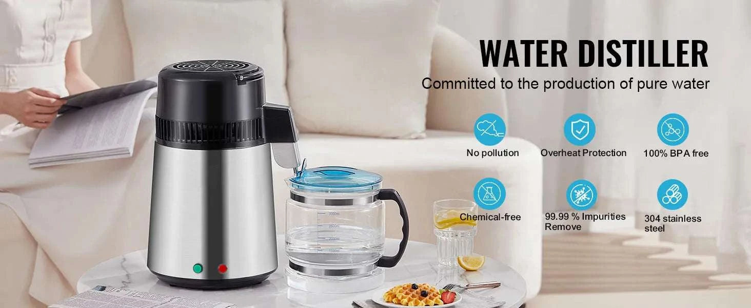 4L Water Distiller 750W Countertop Pure Water Filter System-4L / GERMANY