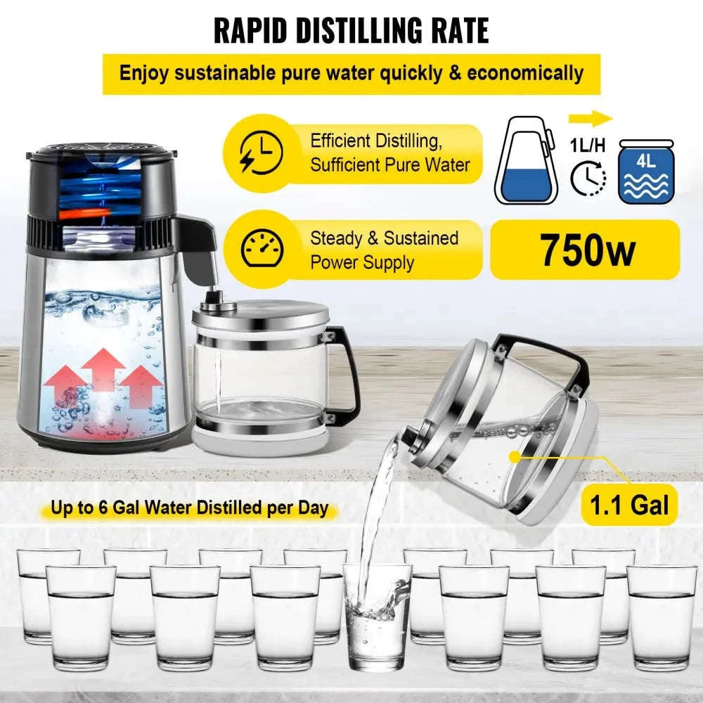 4L Water Distiller Machine 750W with Adjustable Temperature-4L / United States