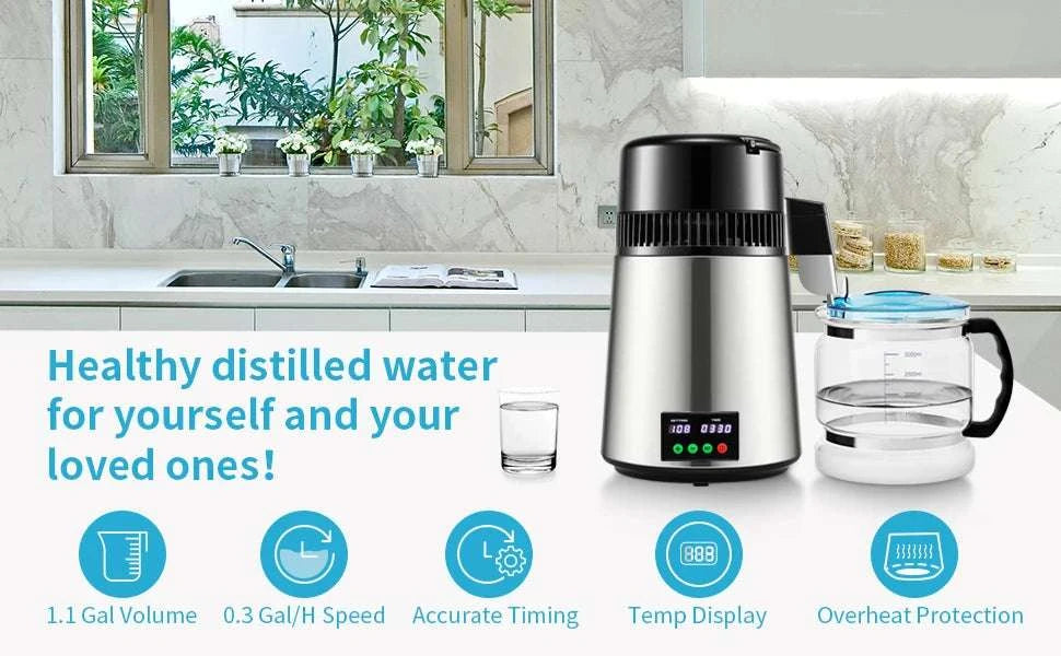 4L Water Distiller with 5-Stage Filtration & Touch Control-Burgundy / United States