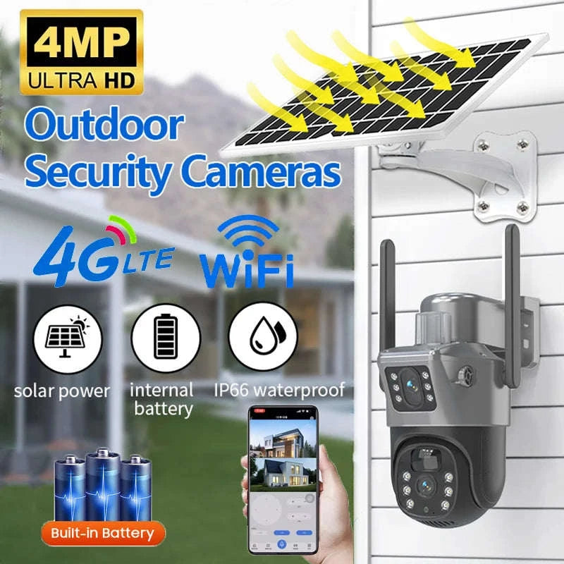 4MP 4G WiFi Solar Outdoor PTZ Security Camera Dual Lens Dual Screen-WIFI Only Camera / Poland