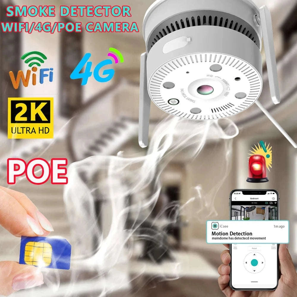4MP Dual-Light Smoke Detection Security Camera with Two-Way Audio-4MP WIFI POE 64G