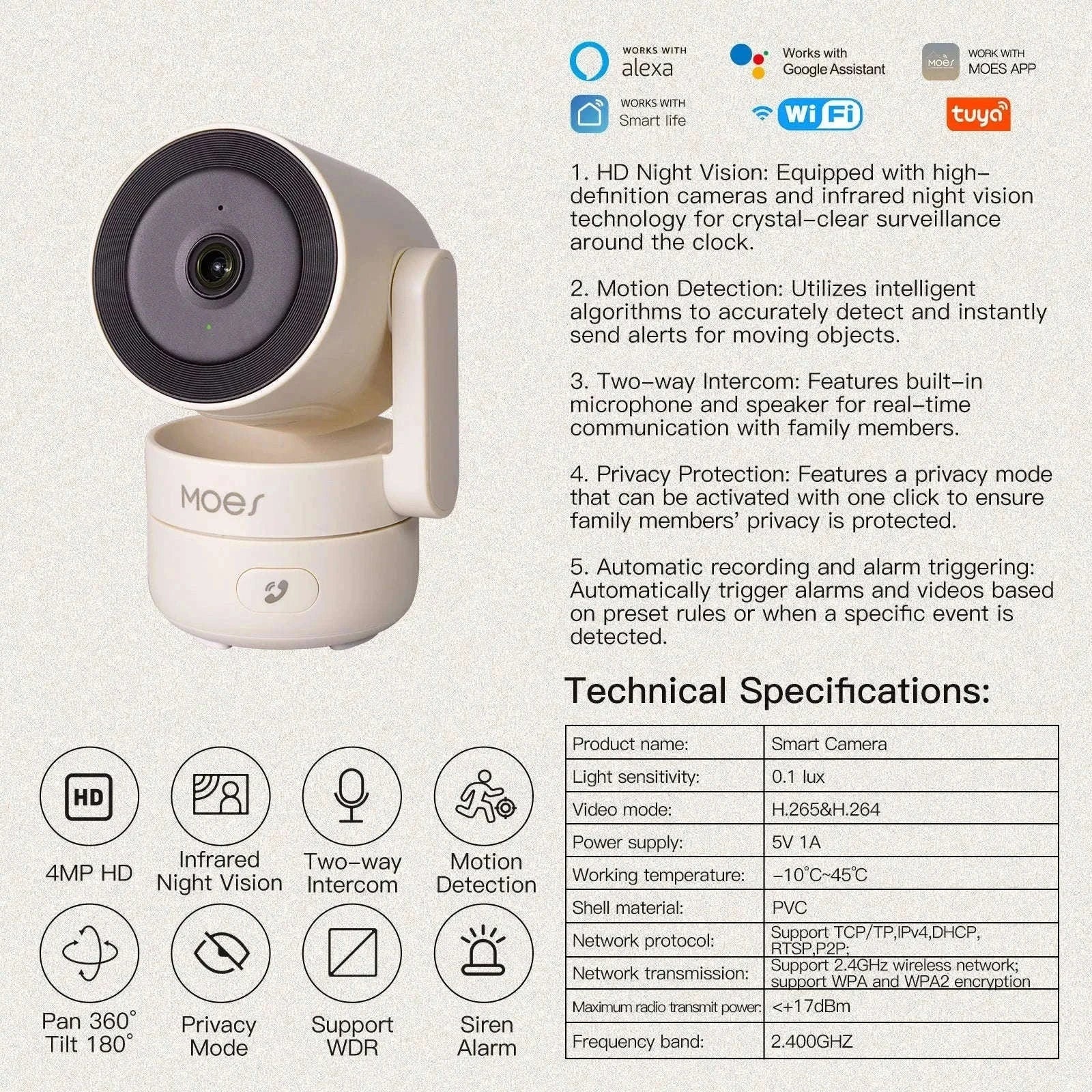 4MP WiFi Indoor Security Camera Pan Tilt Night Vision Motion Detection-Smart Camera 4MP