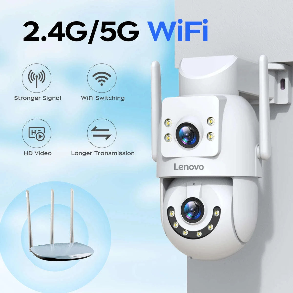 4MP WiFi PTZ Outdoor Security Camera Dual Lens Dual Screen Auto Tracking-4MP / US Plug / China Mainland