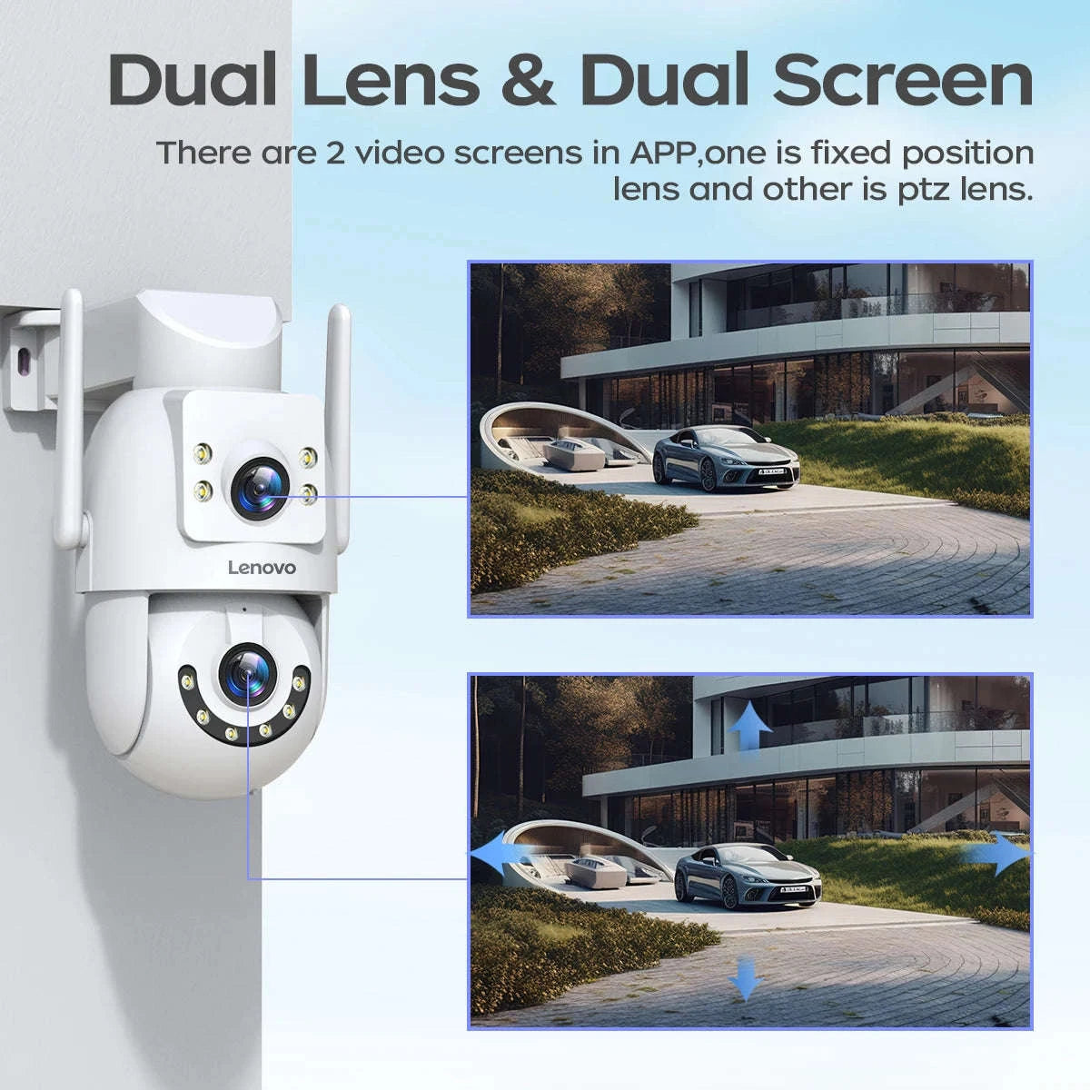 4MP WiFi PTZ Outdoor Security Camera Dual Lens Dual Screen Auto Tracking-4MP / US Plug / China Mainland
