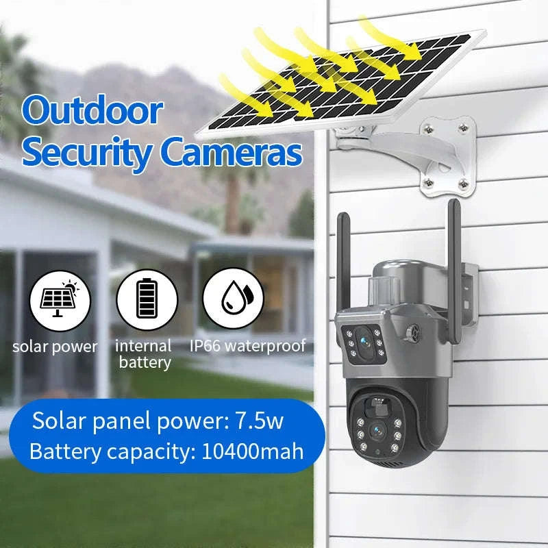 4MP Wireless Security Camera with Solar Panel, PTZ, Dual Lens-4G Ver / Poland