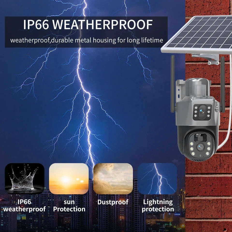 4MP Wireless Security Camera with Solar Power, PTZ, Dual Lens-WIFI / france