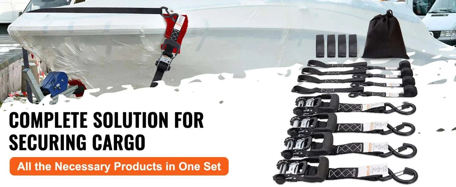 4PCS Ratchet Tie Down Straps Set with S Hooks for Cargo Secure-1 x 15 inch / United States