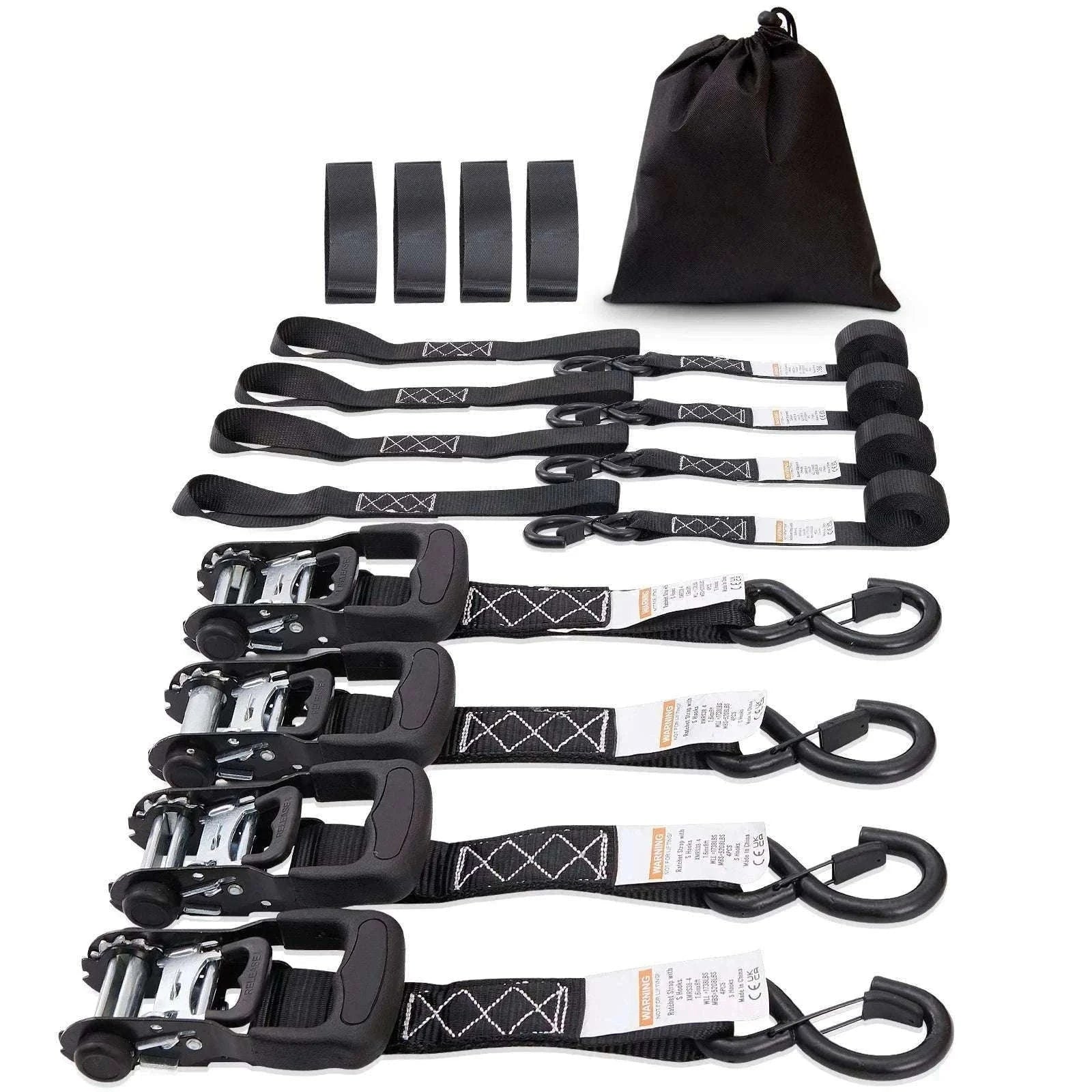4PCS Ratchet Tie Down Straps with Hooks for Cargo & Motorcycle-1.6 x 8 in / United States