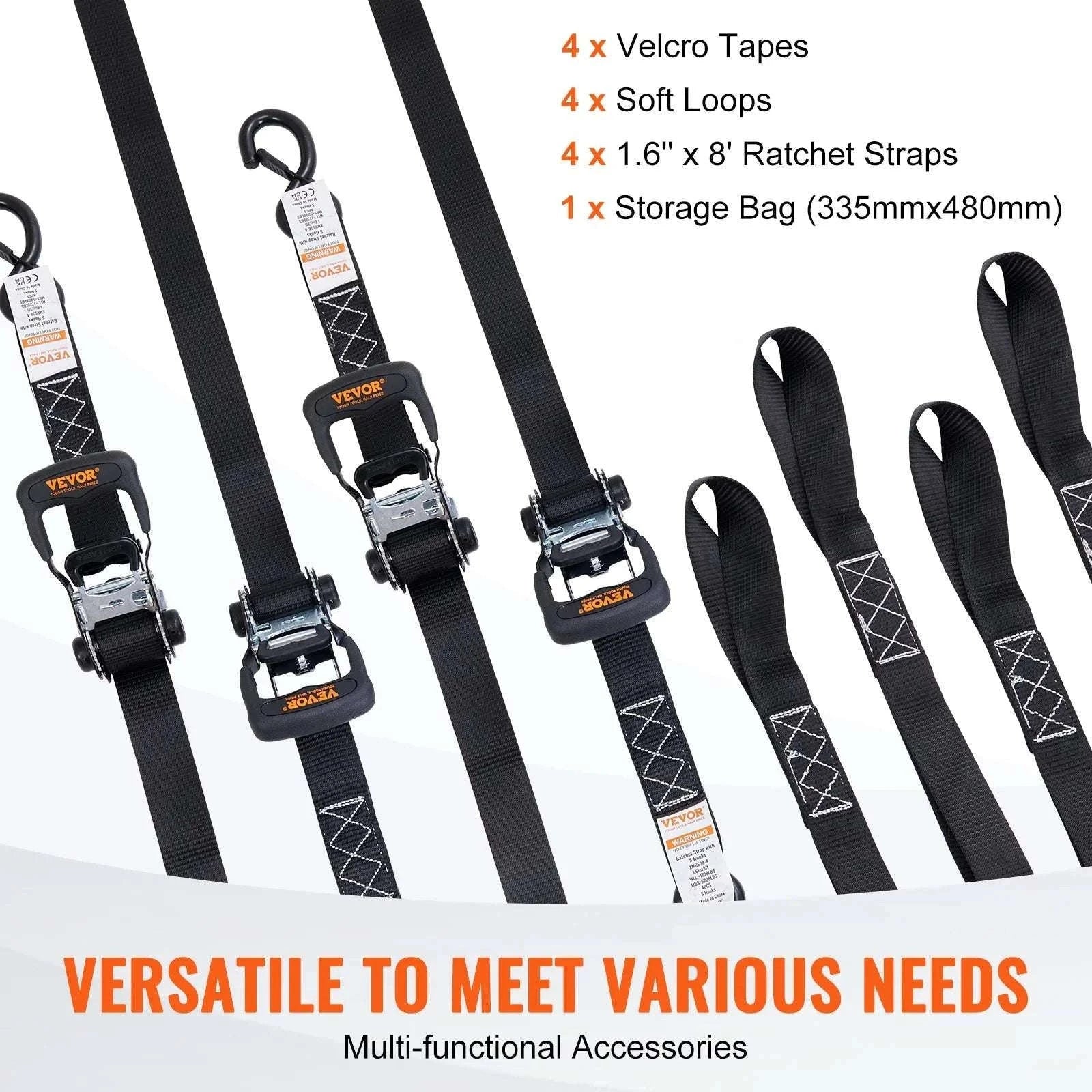 4PCS Ratchet Tie Down Straps with Hooks for Cargo & Motorcycle-1.6 x 8 in / United States
