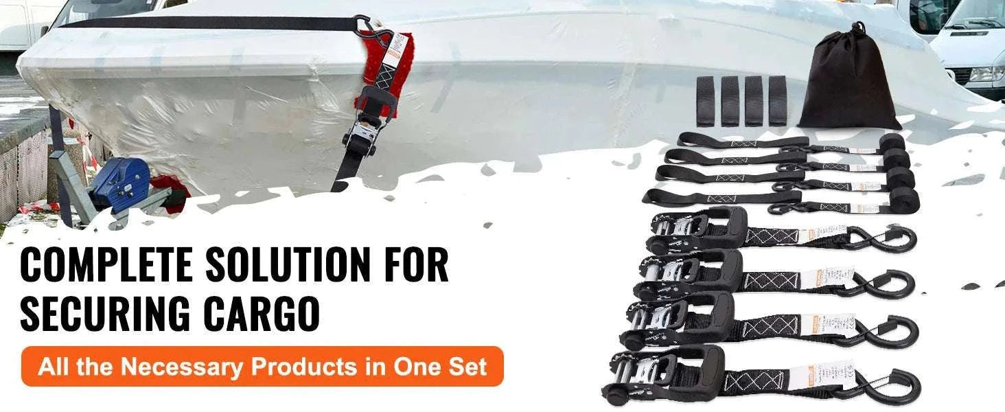 4PCS Ratchet Tie Down Straps with Hooks for Cargo & Motorcycle-1.6 x 8 in / United States