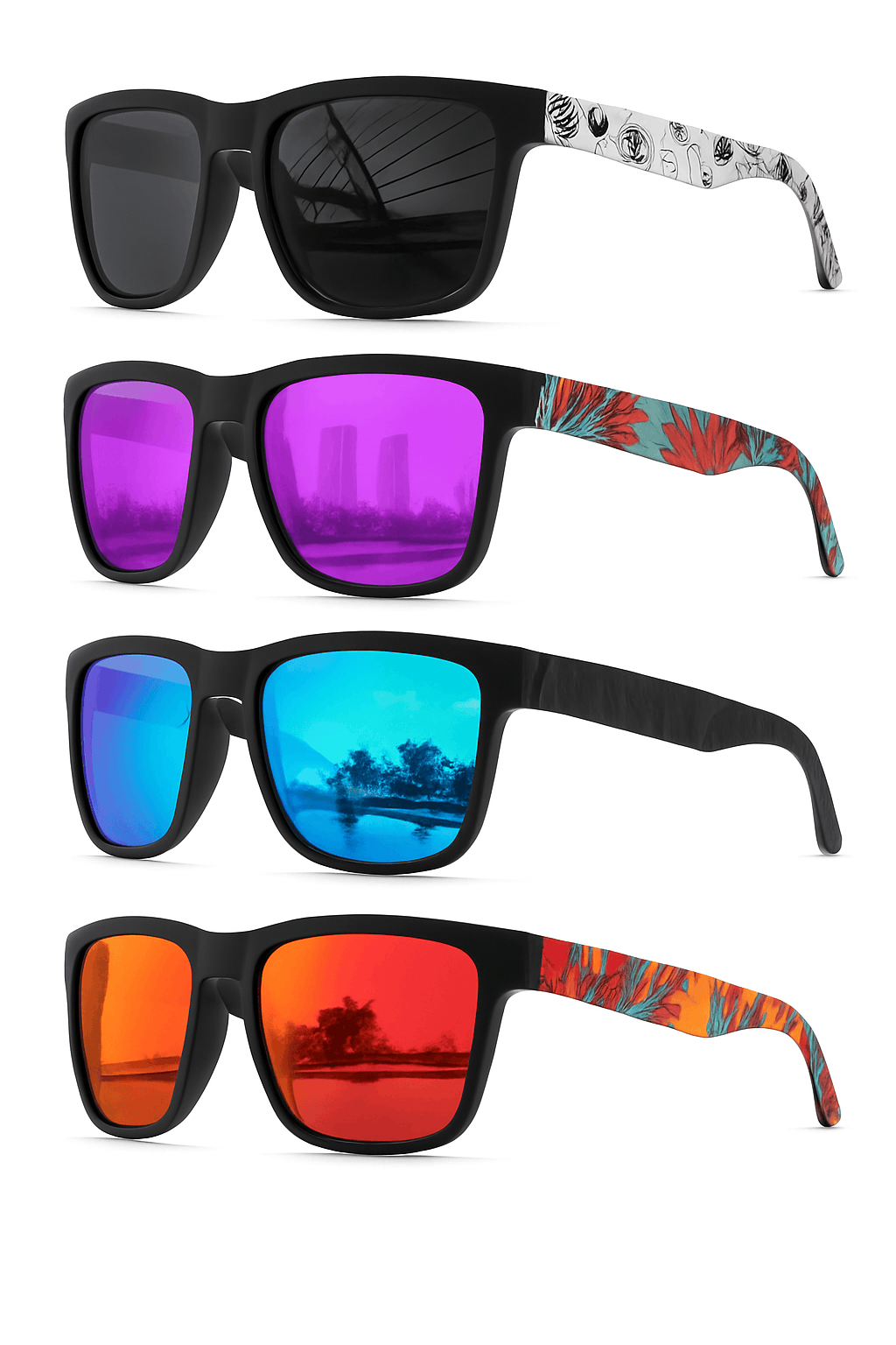 4PCS Square Sports Sunglasses with Designer Temple Pattern-4PCS-5