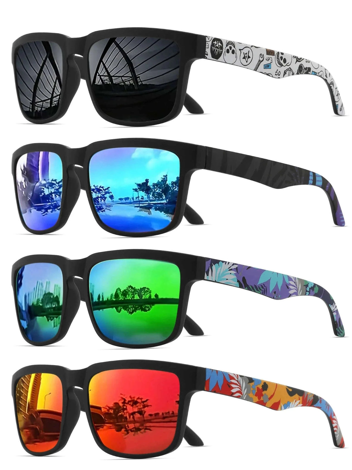4PCS Square Sports Sunglasses with Designer Temple Pattern-4PCS-5