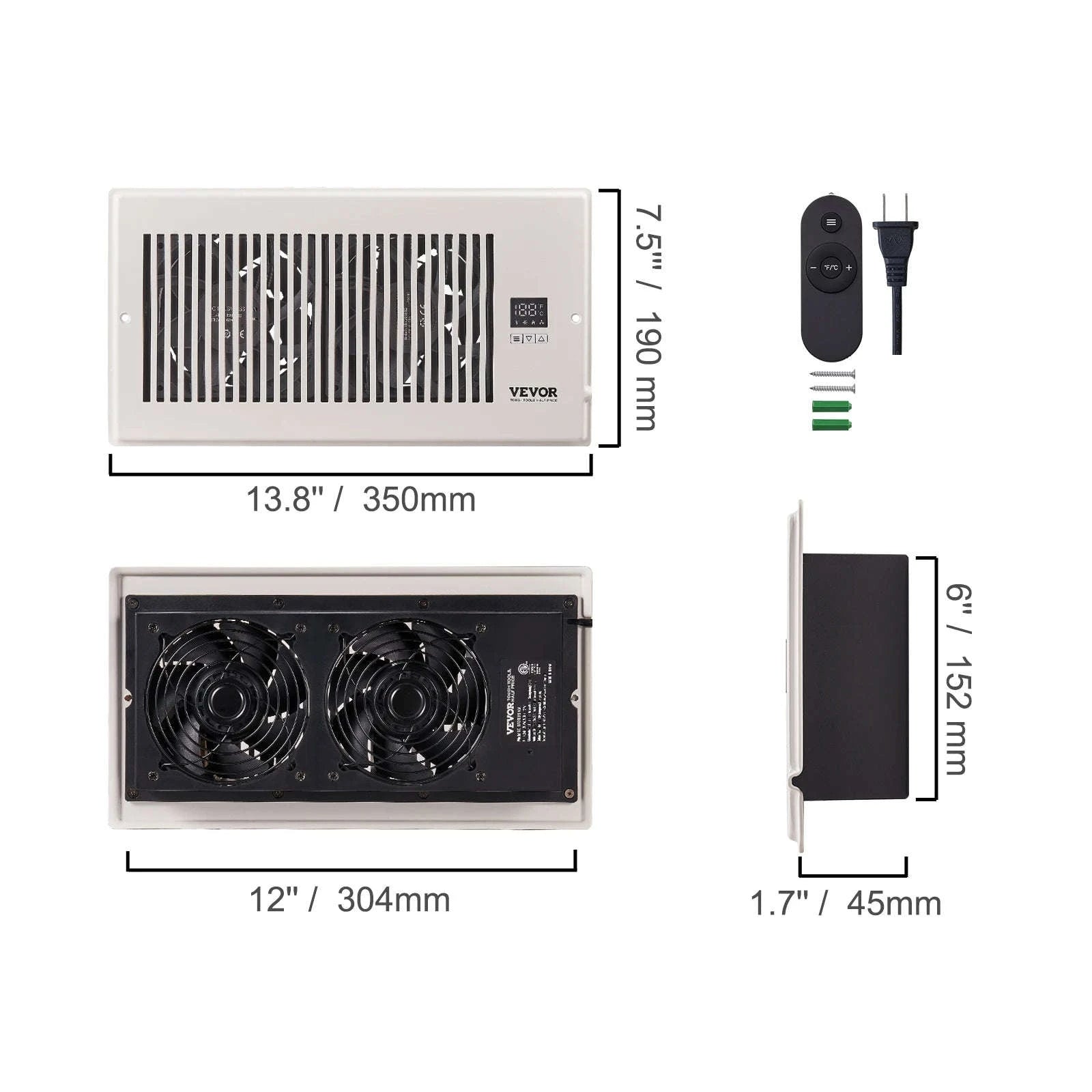 4x12 Register Booster Fan 100CFM with LCD Controller & Remote-White 4x10in / canada