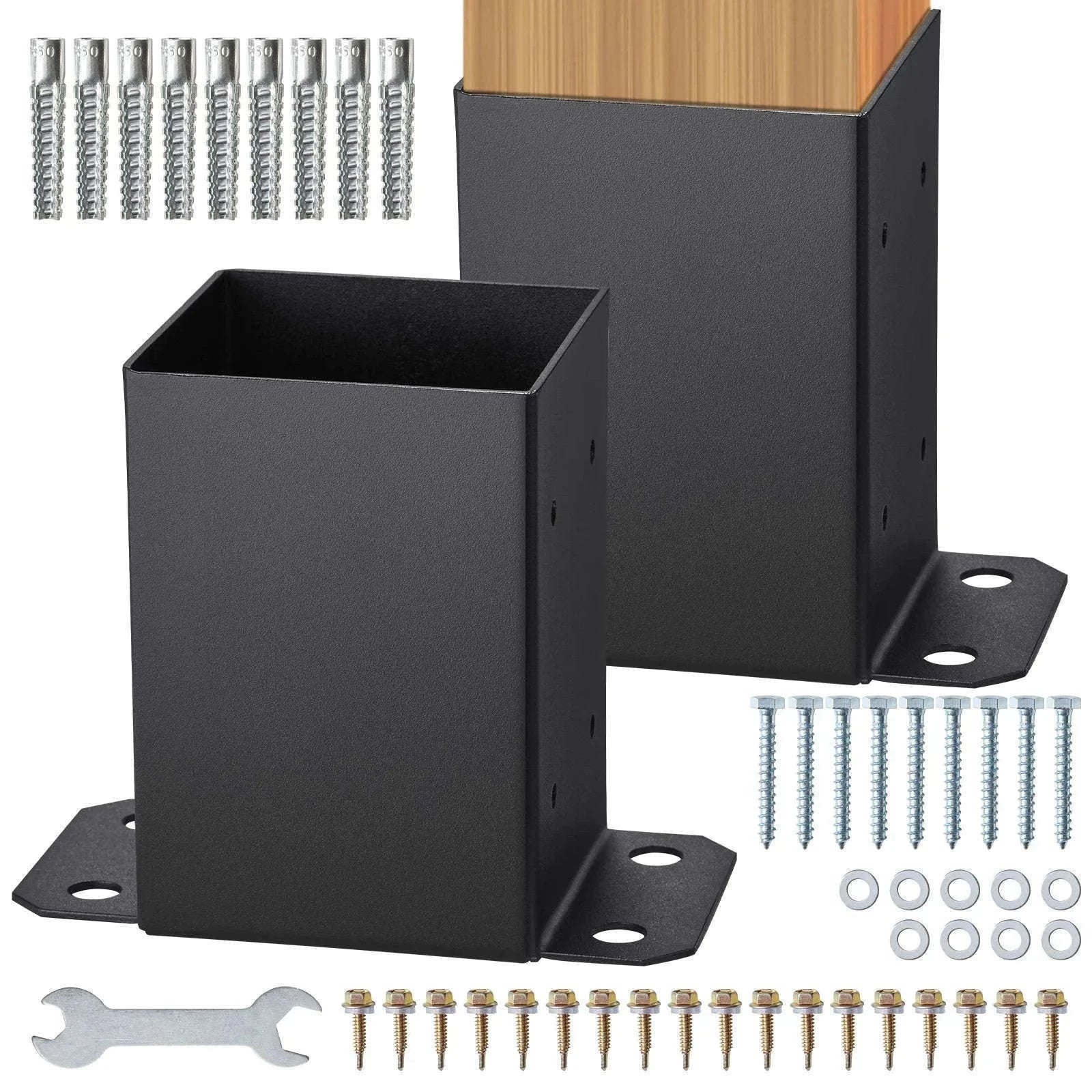 4x4 / 6x6 Post Base Powder-Coated Matte Black Wood Post Brackets-4x4 2pcs / United States