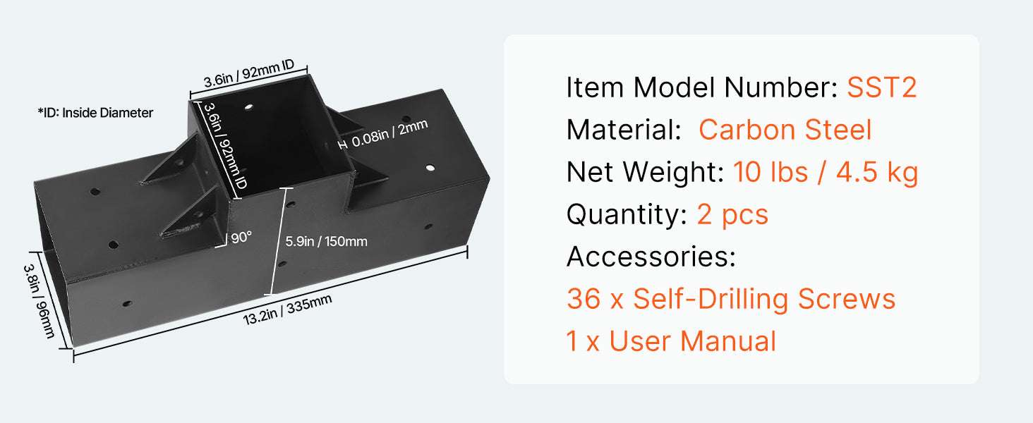 4x4 Pergola T-Bracket Kit 2-Pack for 3.5x3.5 Wood Beams-2 pcs 4x4 inch / 8 inch / United States