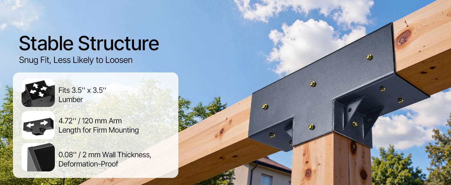 4x4 Pergola T-Bracket Kit 2-Pack for 3.5x3.5 Wood Beams-2 pcs 4x4 inch / 8 inch / United States