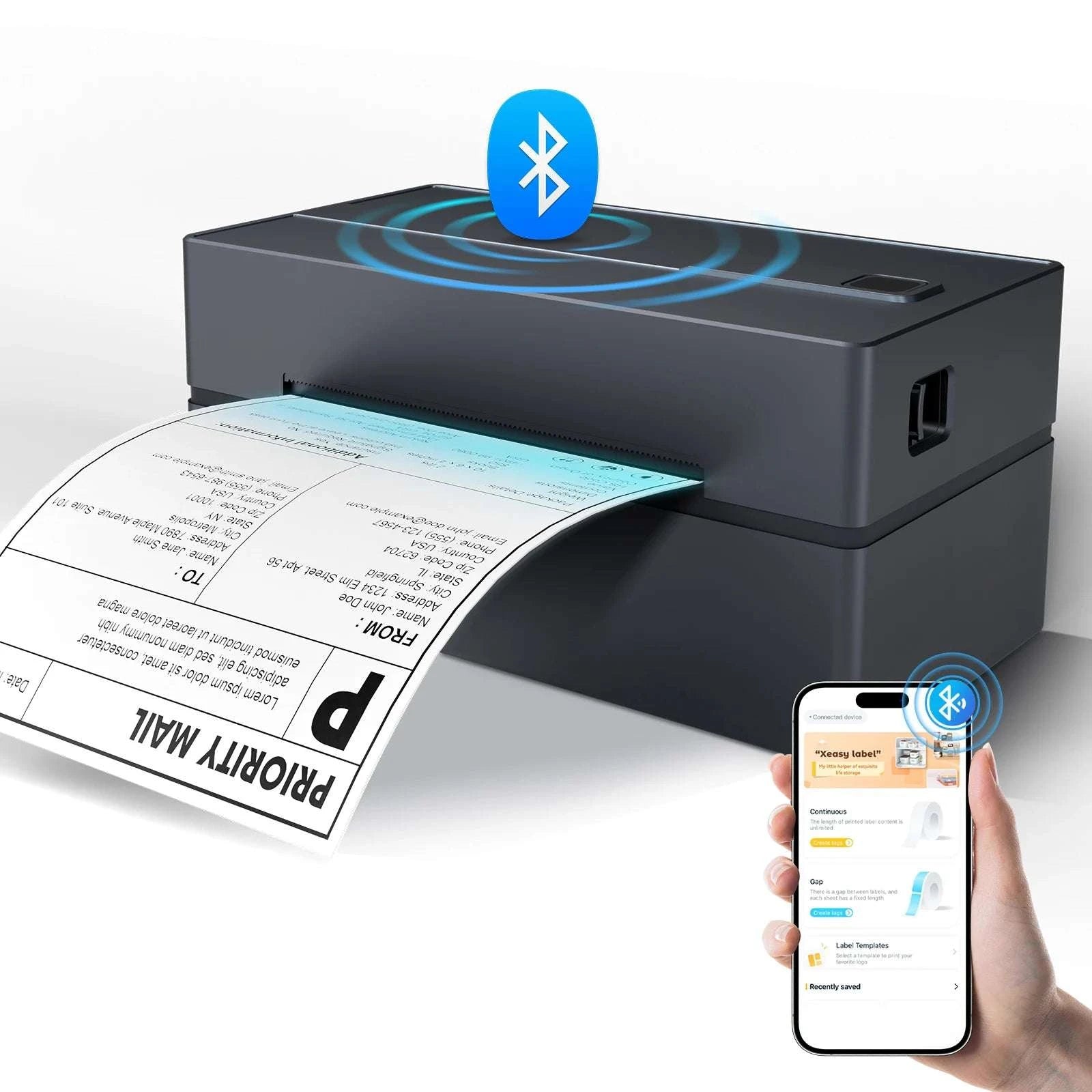 4x6 Thermal Label Printer No Ink Bluetooth USB 203 DPI Fast Print-Black color / United States