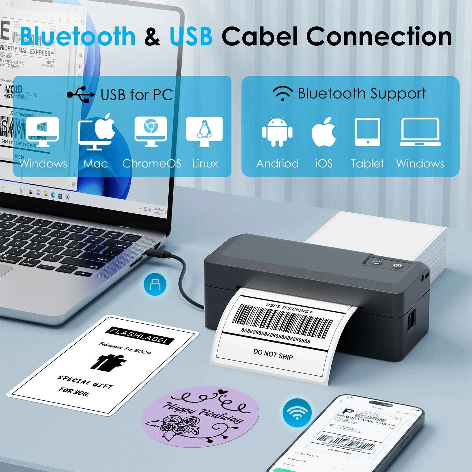 4x6 Thermal Shipping Label Printer with Bluetooth for Small Business-black / United States