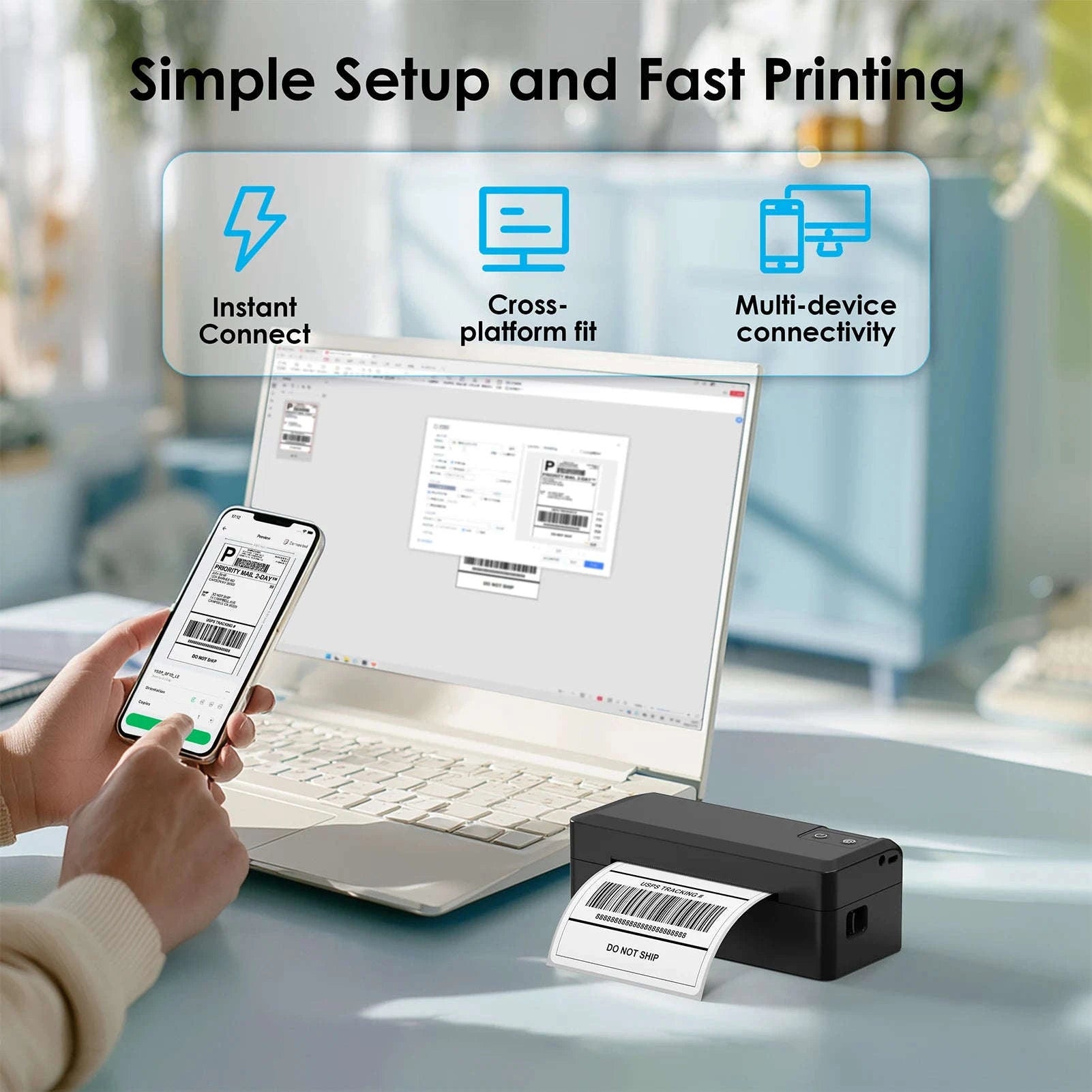 4x6 Thermal Shipping Label Printer with Bluetooth for Small Business-black / United States