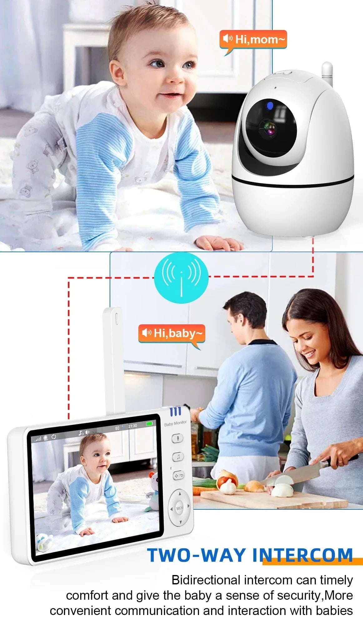 5.0 Inch Video Baby Monitor With Pan Tilt Camera Wireless Two Way Audio Night Vision Security Babysitter VOX Wake Up USB Charge-ABM501-USB