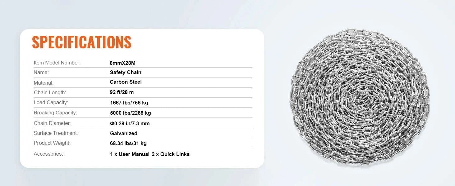 5/16" Proof Coil Chain Zinc Plated Carbon Steel Tow & Utility Chain-92ft / CZECH REPUBLIC