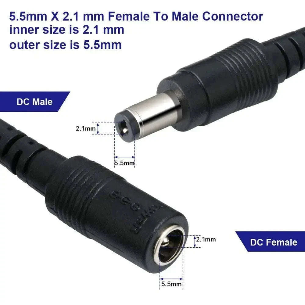 5.5x2.1mm DC Power Connector Cable Adapter for Reliable Power-10 Male  white
